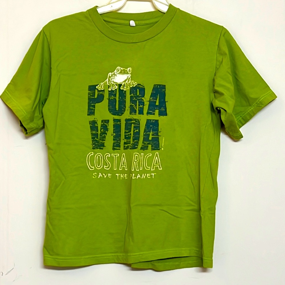 🌞 Pura Vida Costa Rica save the planet green vtg tee frog short sleeve men M